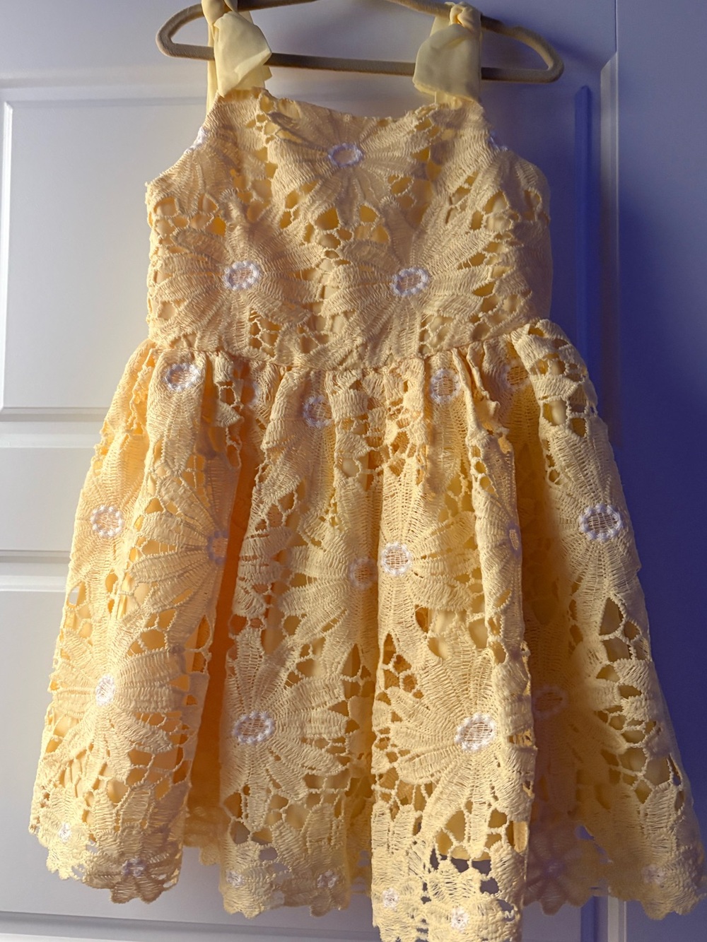 Toddler Yellow Lace Floral Party Dress with Bow Straps